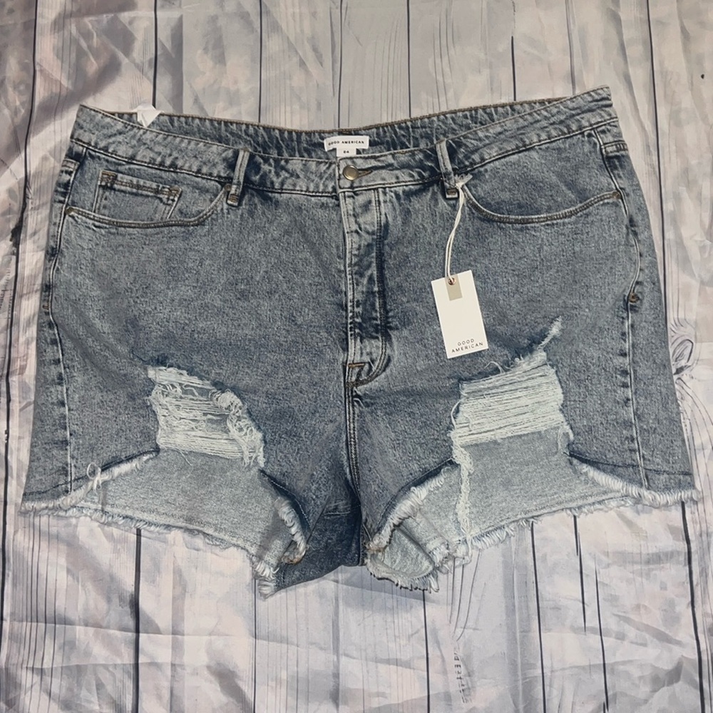 Good American Blue Distressed Jean Shorts